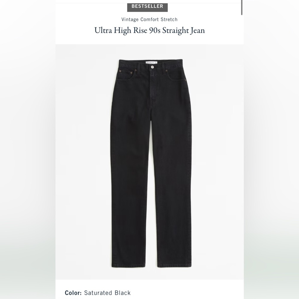 A&F Ultra High Rise 90s Straight Jeans - Saturated Black - size 25 Short